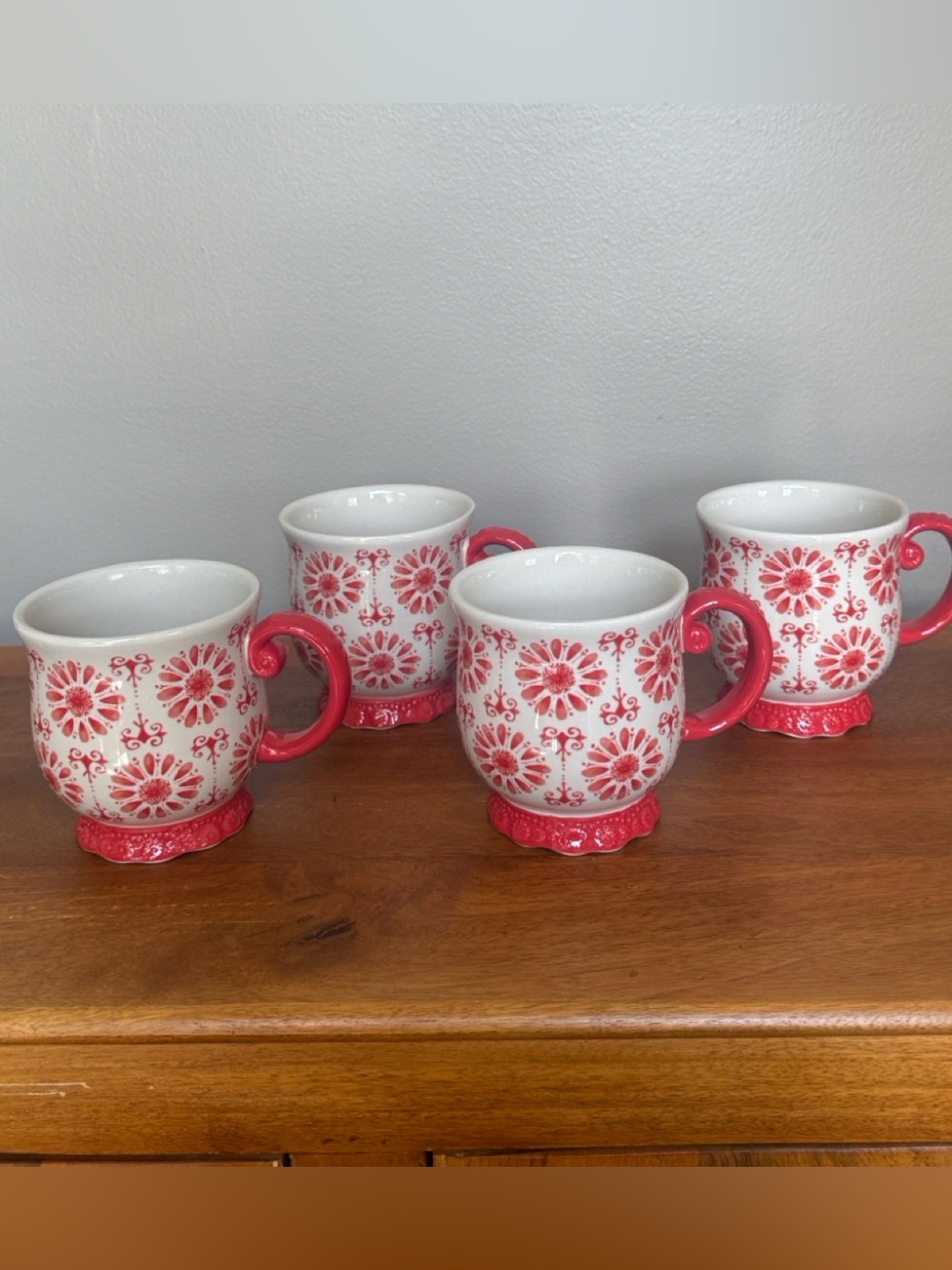 The Pioneer Woman White and Red Floral Ceramic Mug Set Set of Four!